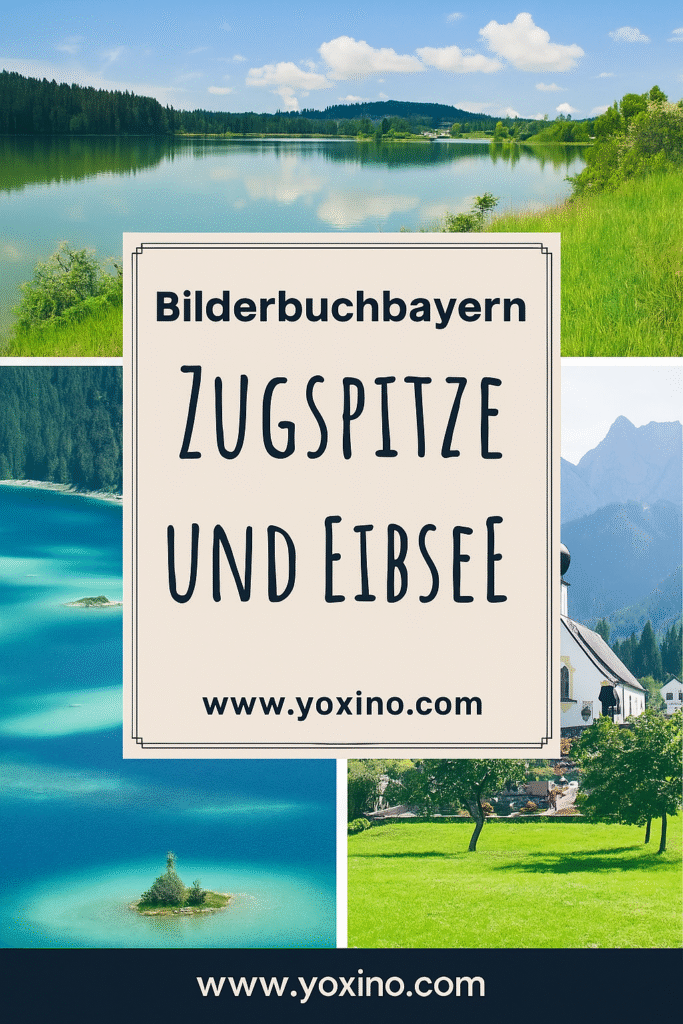 Blick auf den türkisfarbenen Eibsee mit der Zugspitze im Hintergrund