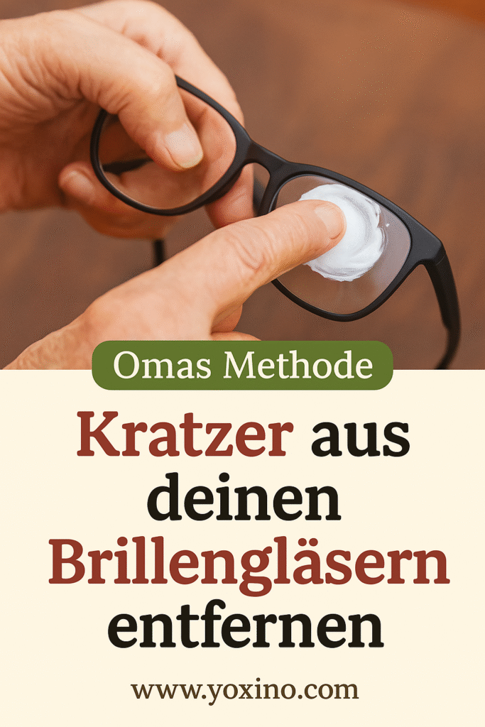 Omas Hände reinigen mit Hausmittel ein Brillenglas und entfernen sanft einen Kratzer